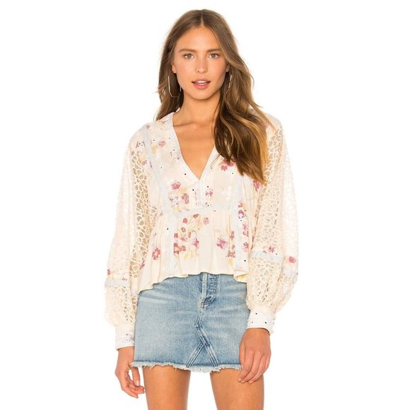 Free People Boogie All Night Balloon Sleeve Embellished Blouse Size XS - Picture 1 of 13